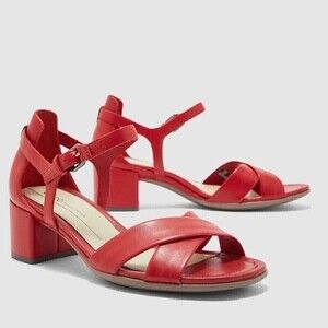 New! ECCO Shape 35 Block Sandal Leather Chili Red Heels EU41